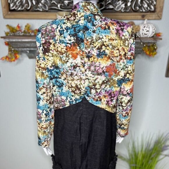 Lush Multi Colored Floral Scallop Hemline Waterfall Neckline Bolero Jacket - Picture 11 of 16